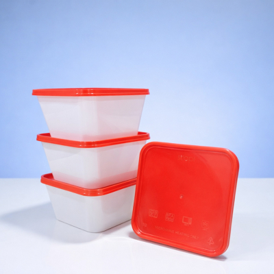 Thinwall Square 450ml White -  Lid Red